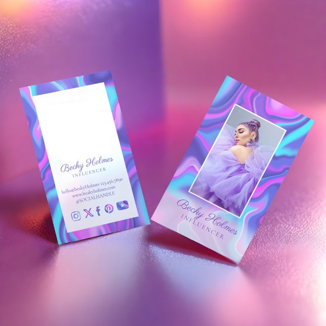 Carte De Visite Aquarelle violet et bleu Design holographique Beau (Purple & Blue Watercolor Holographic Design Beauty Business Card)
