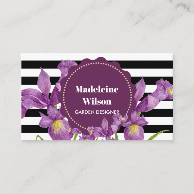Carte De Visite Aquarelle violet Iris noir blanc Motif (Devant)