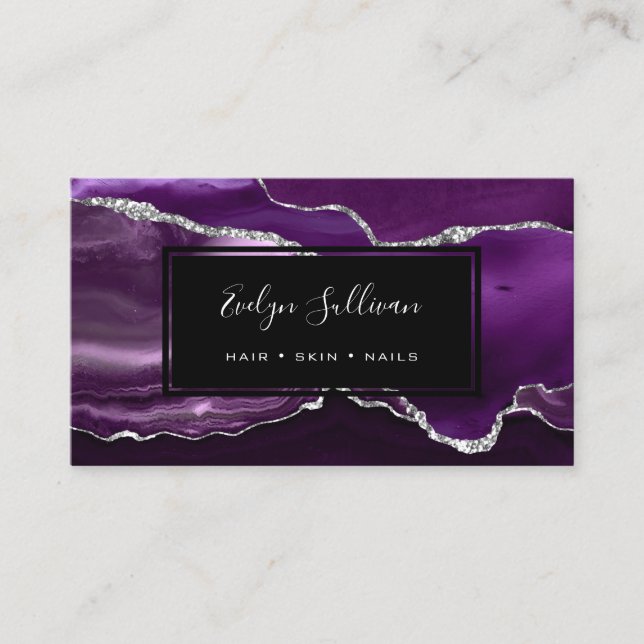 Carte De Visite aquarelle violette argent (Devant)
