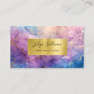 Carte De Visite Aquarelle violette et feuille d'or faux