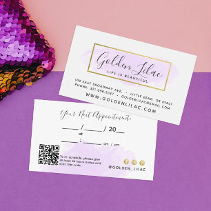 Carte De Visite Aquarelle violette & Salon à ongles doré Rendez-vo