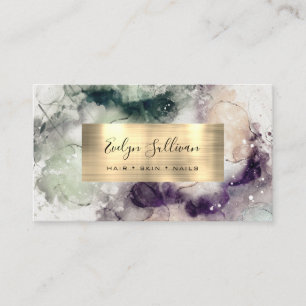 Carte De Visite Aquarelle violette verte et huile d'or