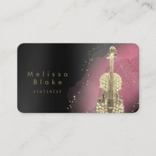 Carte De Visite aquarelle violoniste rose sur noir