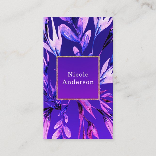 Carte De Visite Aquarelle vive violet gras cristal botanique chic (Devant)