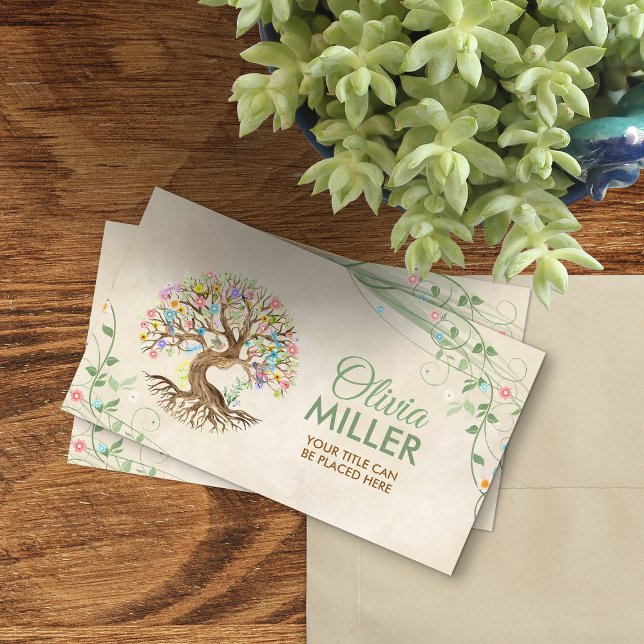 Carte De Visite Aquarelle Whimsical Arbre de vie (Créateur téléchargé)