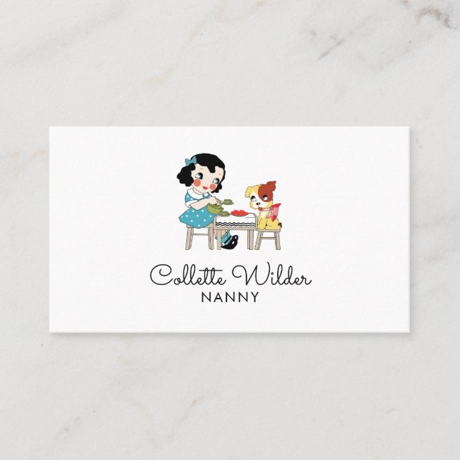 Carte De Visite Aquarelle Whimsical Nanny chien enfant (Devant)