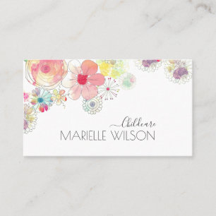 Carte De Visite Aquarelle Whimsical Peint Garde d'enfants 