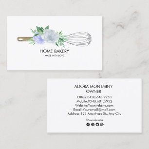Carte De Visite Aquarelle Whisk and Flowers Baking