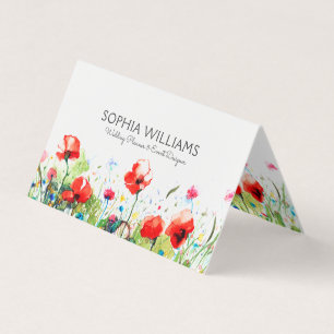 Carte De Visite Aquarelles colorées Fleurs et Poppies rouges