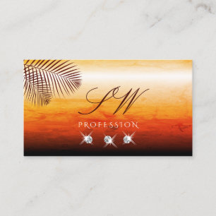 Carte De Visite Aquarelles couchées Palm Feuille Diamants Initiale