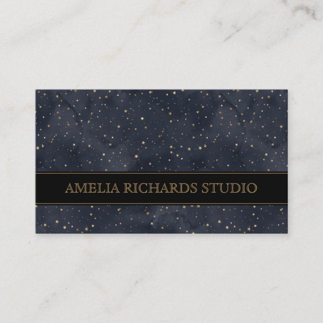 Carte De Visite Aquarelles Gold Stars Code QR Motif (Devant)