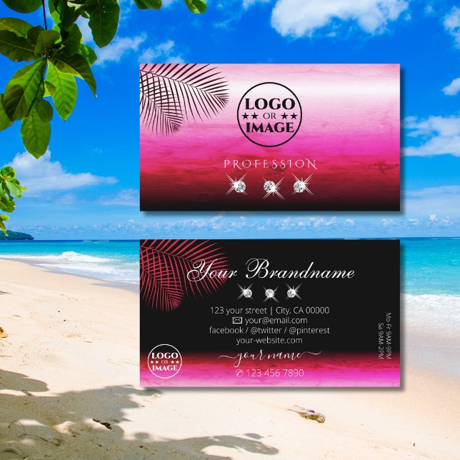 Carte De Visite Aquarelles rose flashy Palm Feuille Diamonds Logo (Créateur téléchargé)