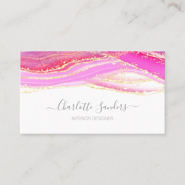 Carte De Visite Aquarelles rose or chic typographie moderne (Devant)