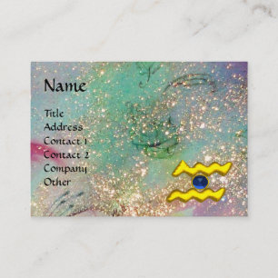 Carte De Visite AQUARIUS, turquoise, bleu, vert, jaune or