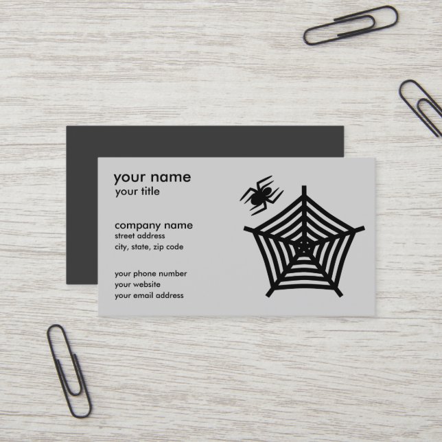 Carte De Visite Araignée noire et silhouette Web horizontales (Devant/Arrière en situation)