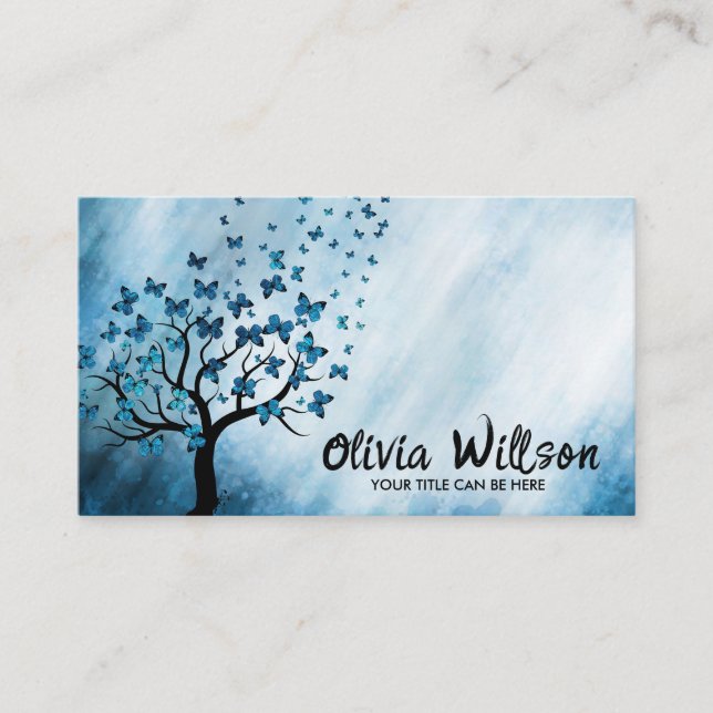 Carte De Visite Arbre à papillon bleu Abstrait (Devant)