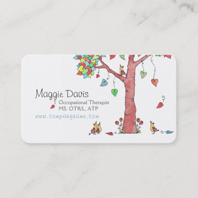 Carte De Visite Arbre cardiaque adorable avec oiseaux (Devant)