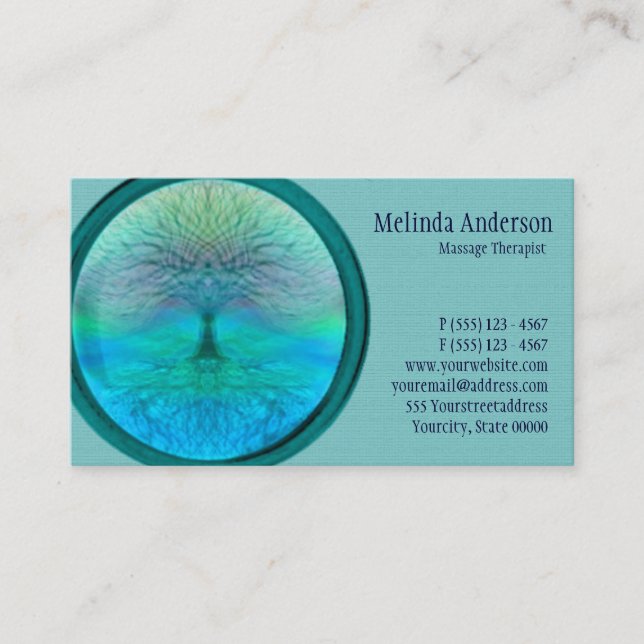 Carte De Visite Arbre de la vie bleu, vert et turquoise (Devant)