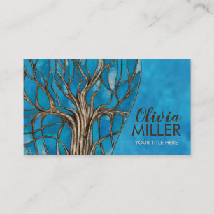 Carte De Visite Arbre de mosaïque Abstrait bleu aquarelle