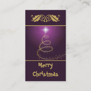 Carte De Visite Arbre de Noël abstrait doré sur violet brillant