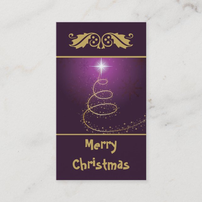 Carte De Visite Arbre de Noël abstrait doré sur violet brillant (Devant)