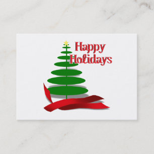 Carte De Visite Arbre de Noël avec ruban rouge