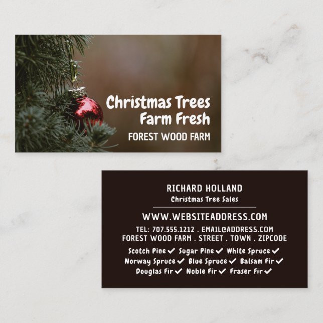 Carte De Visite Arbre de Noël Bauble, Vente d'Arbre de Noël (Devant / Derrière)
