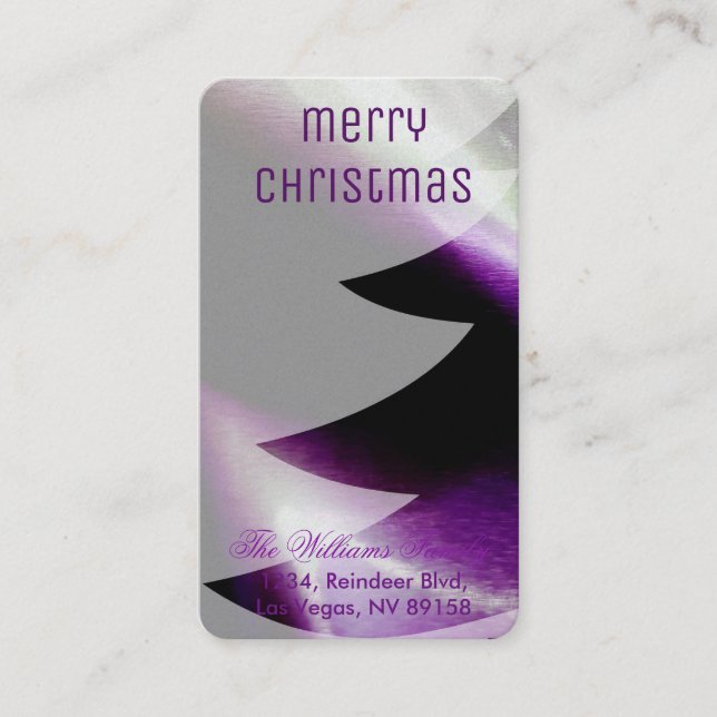 Carte De Visite Arbre de Noël blanc d'argent violet élégant (Devant)