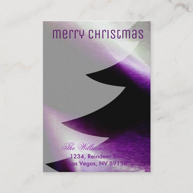 Carte De Visite Arbre de Noël blanc d'argent violet élégant (Devant)