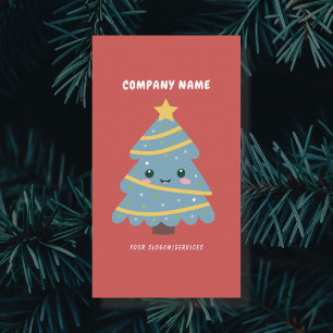 Carte De Visite Arbre de Noël mignon Rouge Vertical
