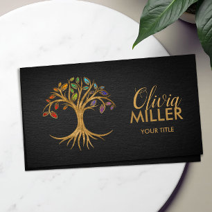 Carte De Visite Arbre doré de vie - Arc en ciel Chakra feuilles