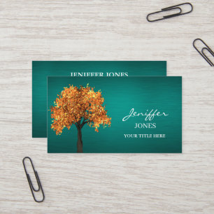Carte De Visite Arbre doré Éclaboussure colorée sur vert Ming