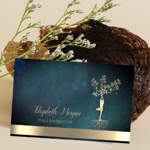 Carte De Visite Arbre en or chic silhouette de femmes, Yoga
