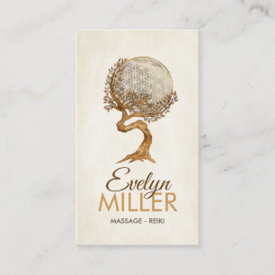 Carte De Visite Arbre et Fleur de vie - mère de perle et d'or