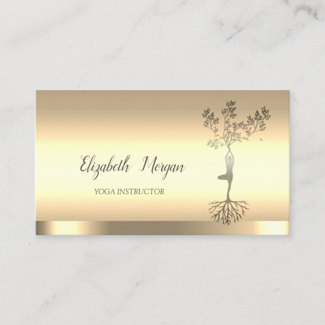 Carte De Visite Arbre femmes Silhouette, Instructeur de Yoga d'or (Devant)