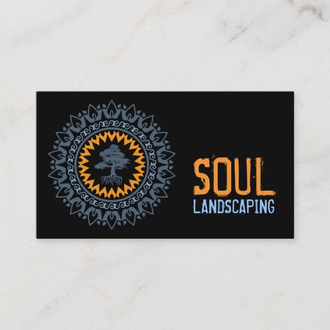 Carte De Visite Arbre orange bleu noir de Bonzai d'âme (Devant)