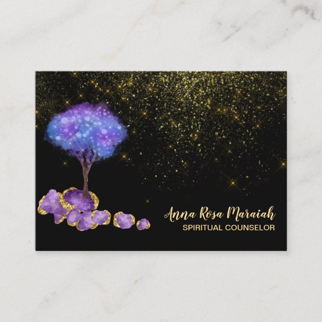 Carte De Visite *~* Arbre Parties scintillant d'or Amethyst Jewels (Devant)