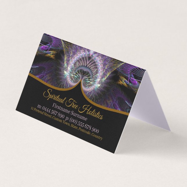 Carte De Visite Arbre Spirituel Violet Art Fractal Holistique Plié (Devant)