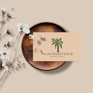 Carte De Visite Arbre tropical palmiste minimaliste beige naturel