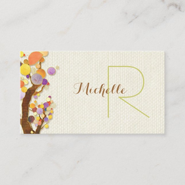 Carte De Visite Arbres Whimsical + Monogramme de Burlap (Devant)