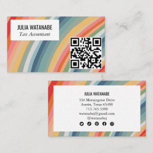 Carte De Visite Arc-en-ciel chaud minimaliste rayures QR Code