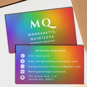 Carte De Visite Arc-en-ciel coloré moderne Paraphe blanc Monogramm