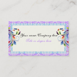 Carte De Visite Arc-en-ciel feuille bleu pourpre bordures damées