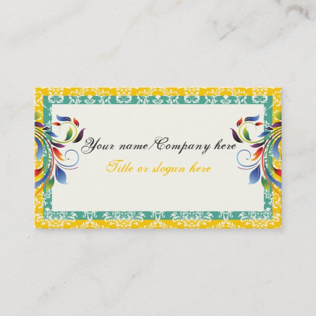 Carte De Visite Arc-en-ciel feuille de défilement jaune turquoise  (Devant)