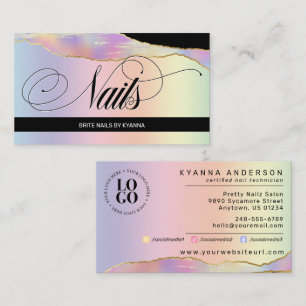 Carte De Visite Arc-en-ciel holographique Nail Tech/Salon - Logo p