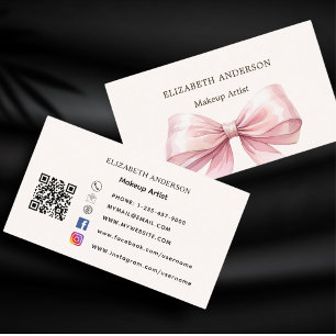 Carte De Visite Arc rose beige crème qr code médias sociaux