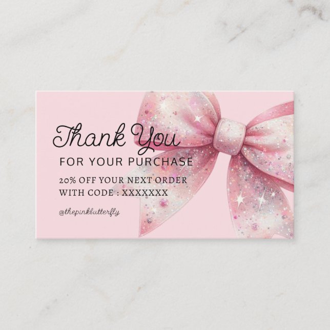 Carte De Visite arc rose merci pour votre achat (Devant)