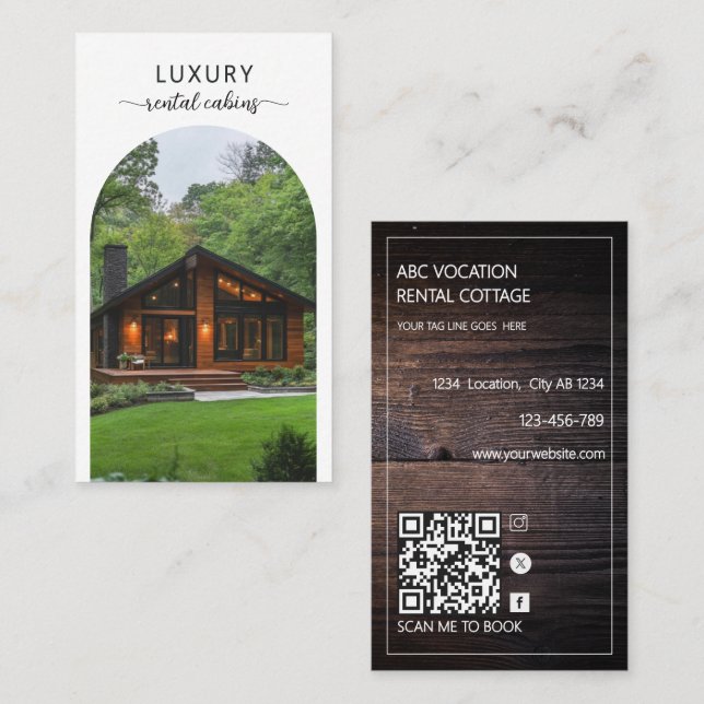 Carte De Visite Arch rustique Code QR Location de vacances Maison  (Devant / Derrière)