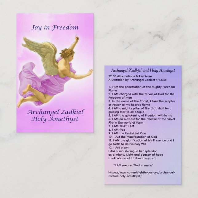 Carte De Visite Archangel Zadkiel and Holy Amethyst (Devant / Derrière)