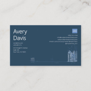 Carte De Visite Architecte Moderne Bleu Marine & Minimaliste Bluep